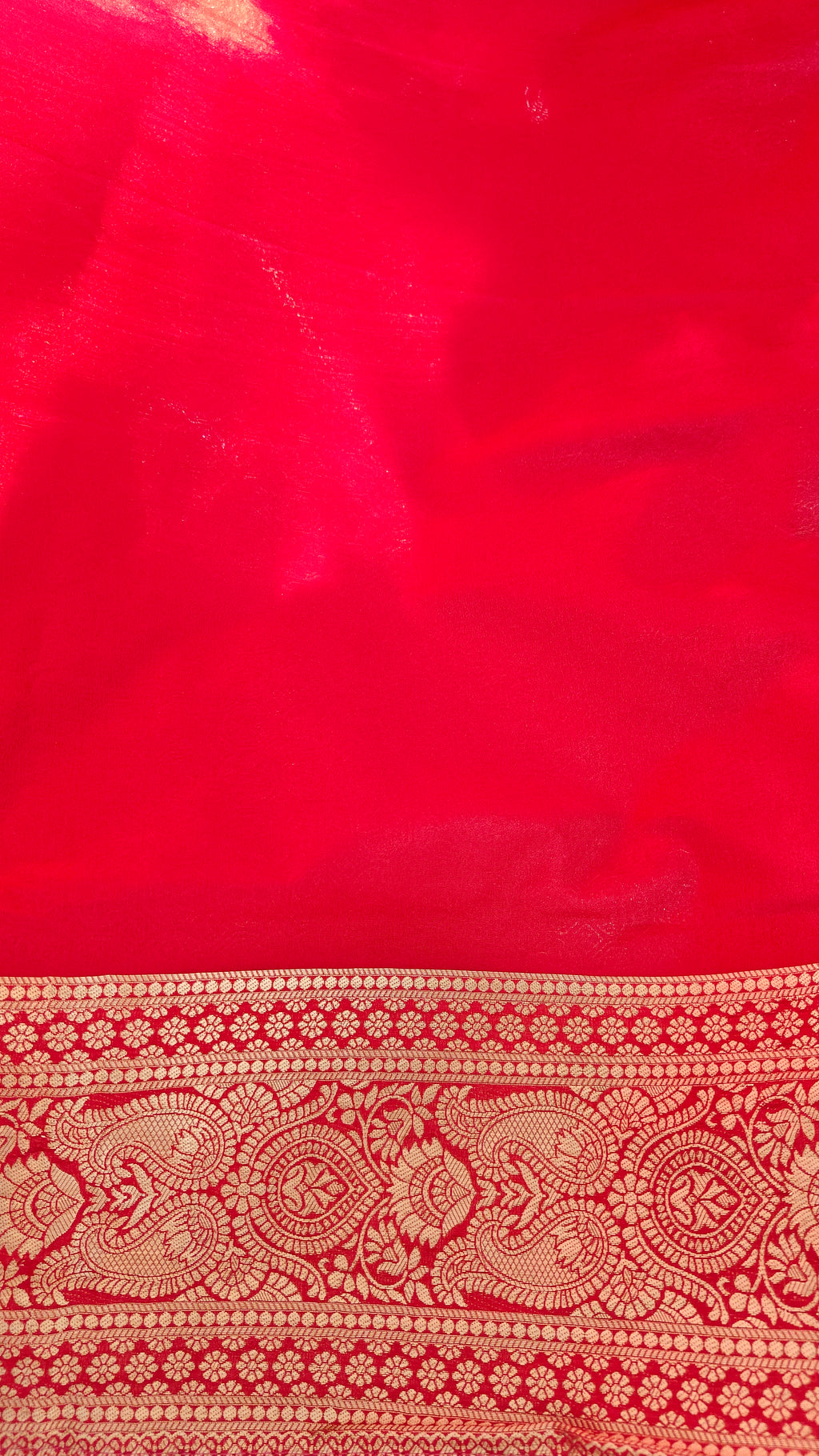 Red Georgette Saree with All-Over Zari Jaal Work & Elegant Border