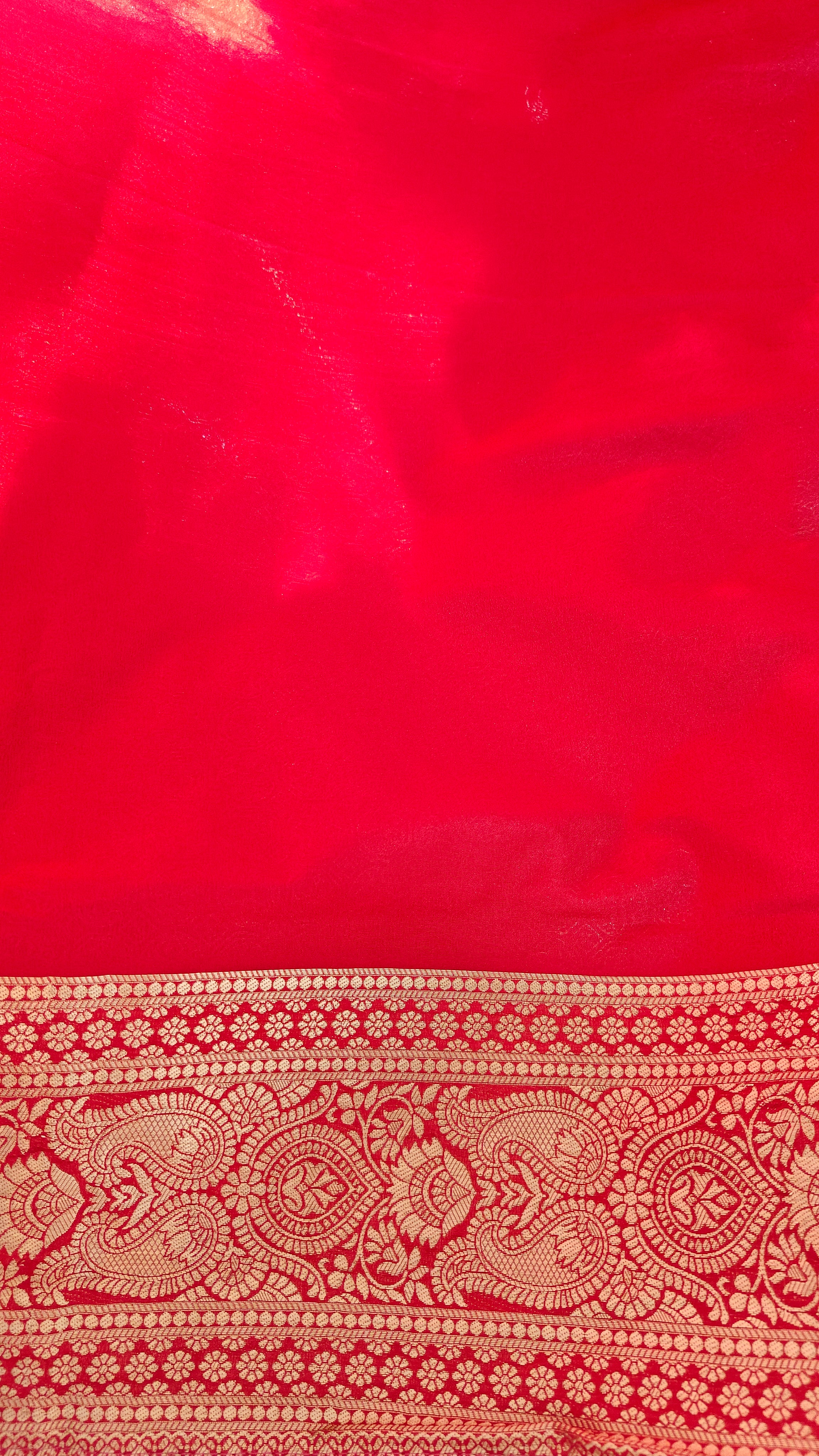 Red Georgette Saree with All-Over Zari Jaal Work & Elegant Border