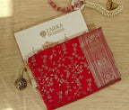 Red Georgette Saree with All-Over Zari Jaal Work & Elegant Border
