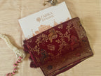Wine Banarasi Silk Saree with Peacock Jaal Work