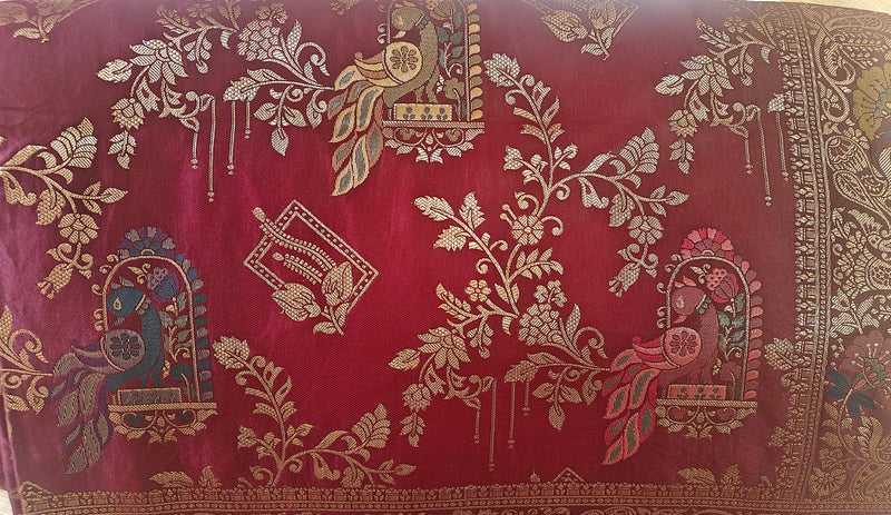 Wine Banarasi Silk Peacock Jaal