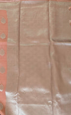 Coral Pink Organza Saree with Silver Zari Booti & Brocade Blouse