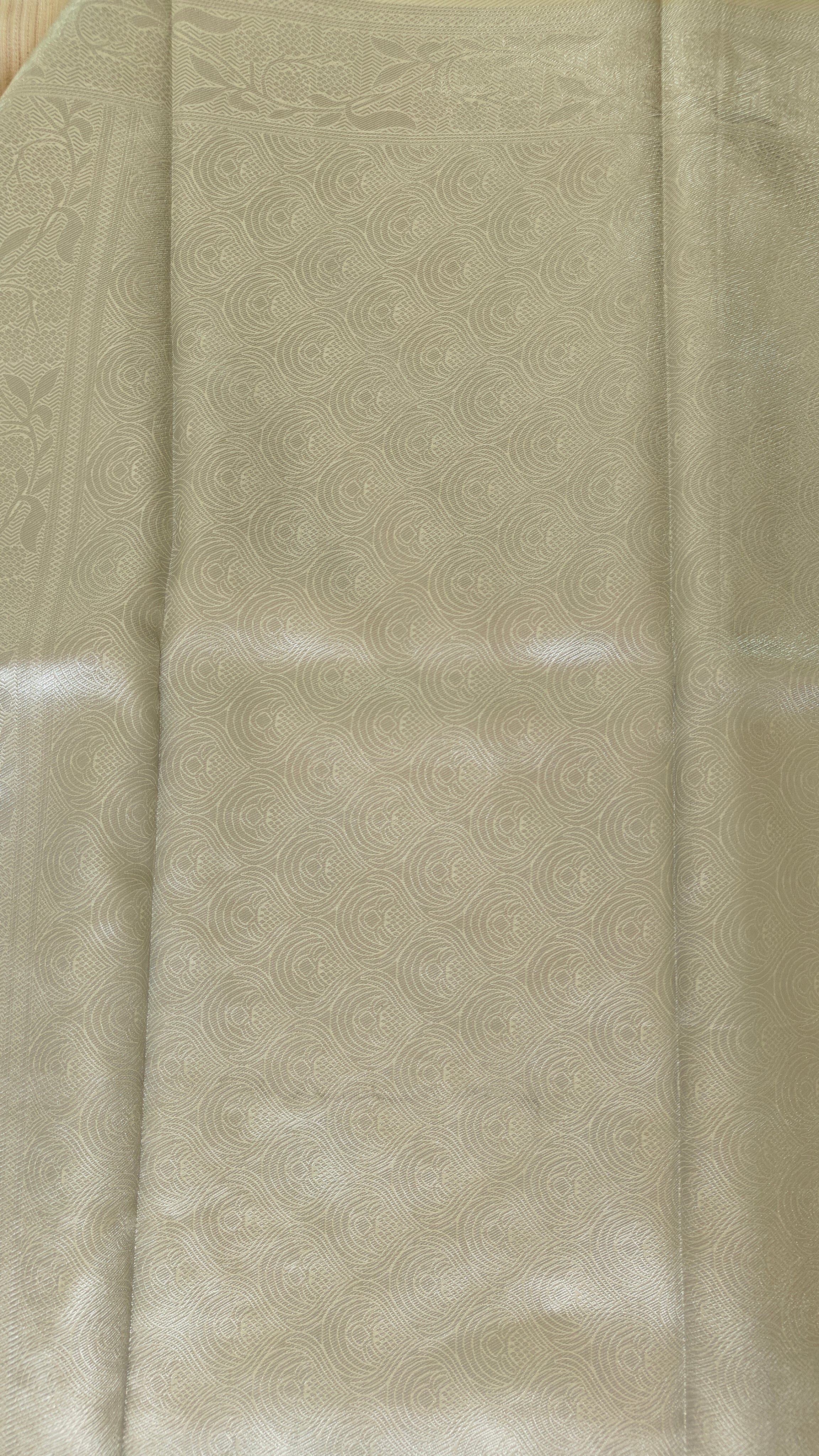 Light Yellow Cream Organza Saree with Silver Zari Booti & Brocade Blouse