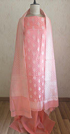 Coral Pink Banarasi premium Linen Suit