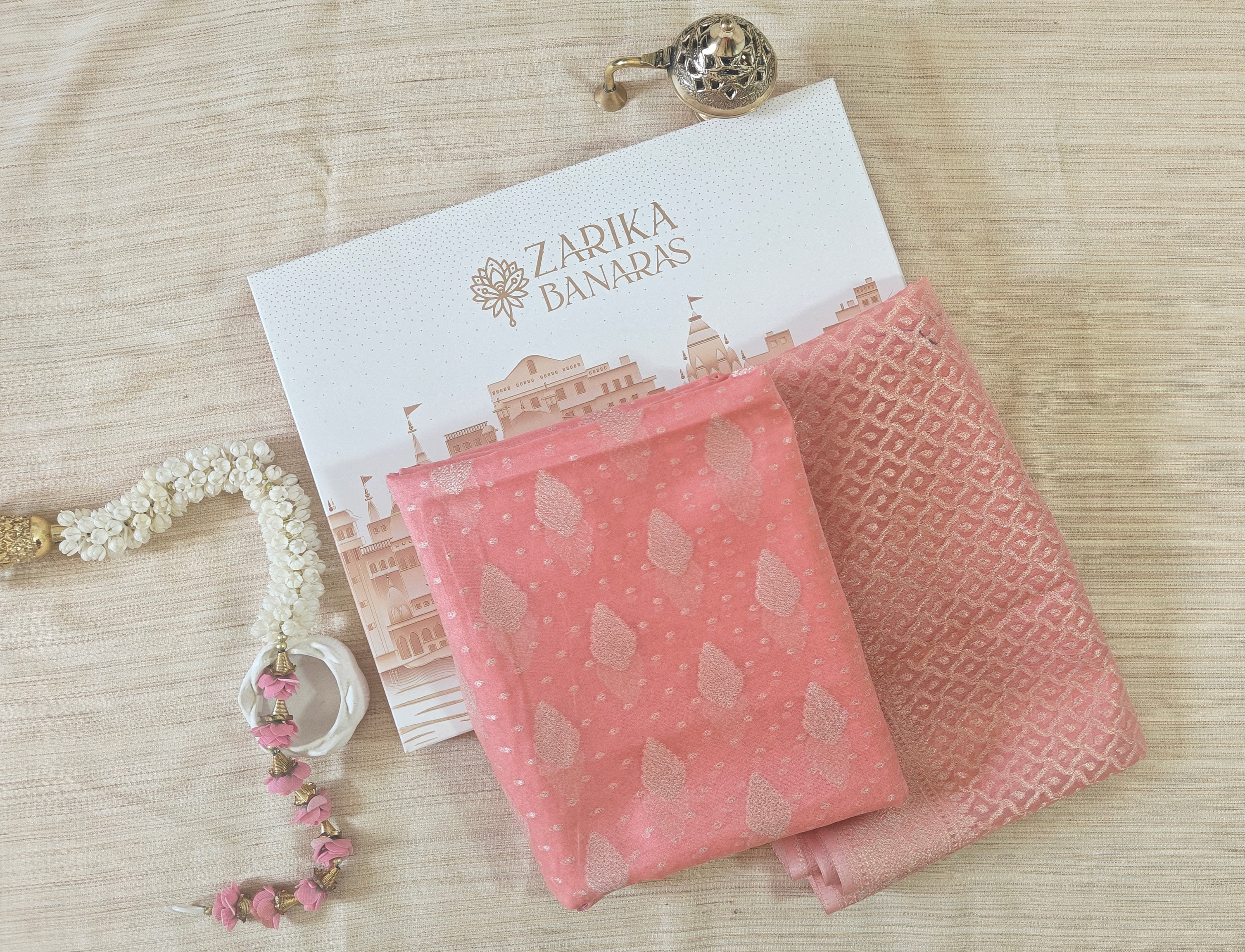 Coral Pink Banarasi premium Linen Suit