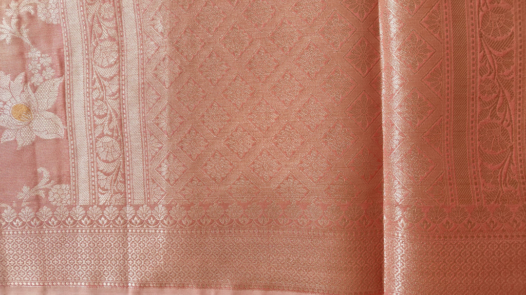 Elegant Orange Shimmer Tissue Saree with Meenakari Floral Jaal