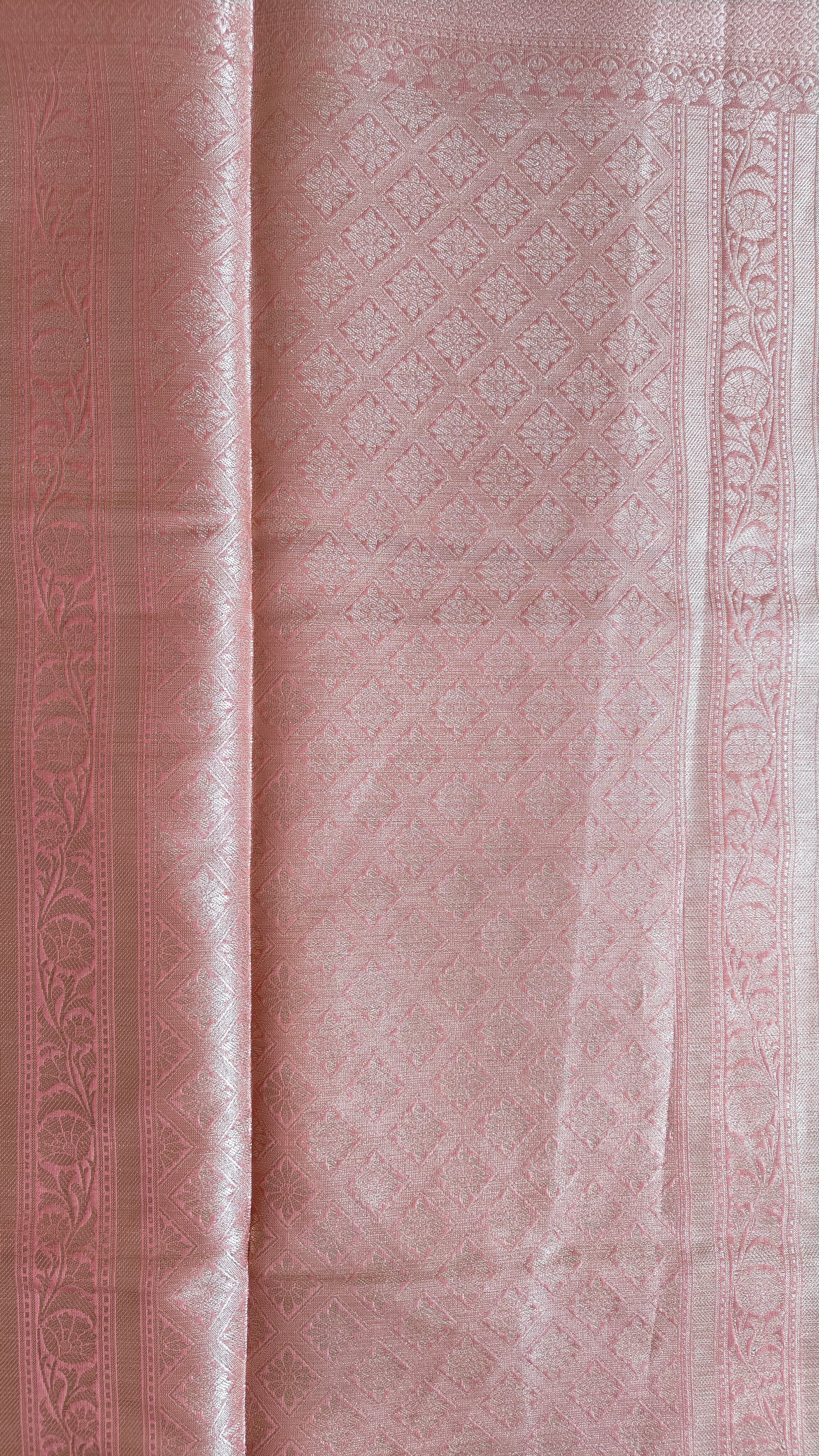 Elegant Orange Shimmer Tissue Saree with Meenakari Floral Jaal