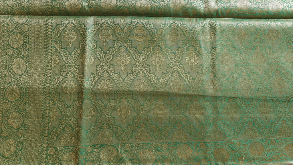 Elegant sea green Shimmer Tissue Saree with Meenakari Floral Work