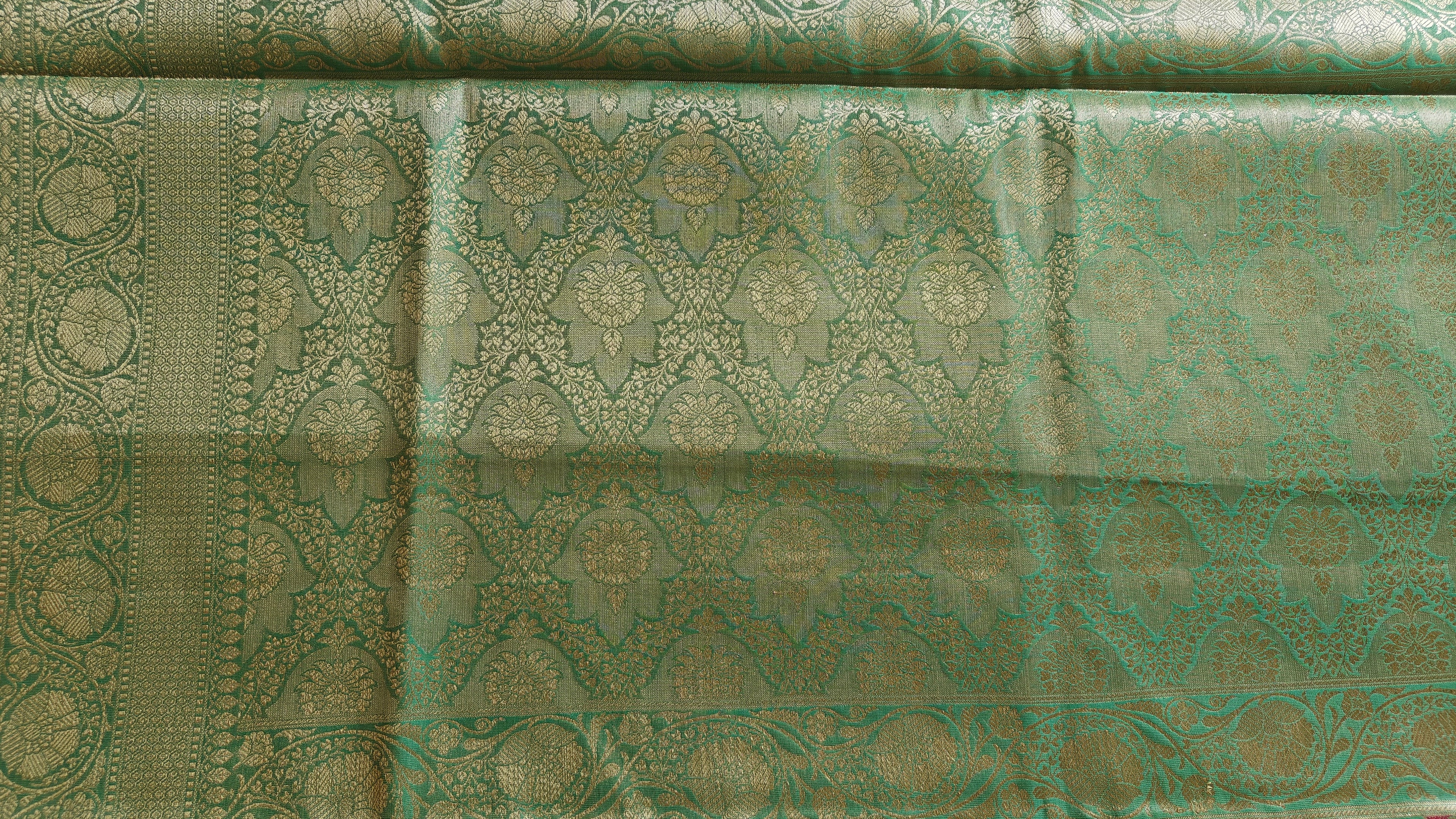 Elegant sea green Shimmer Tissue Saree with Meenakari Floral Work