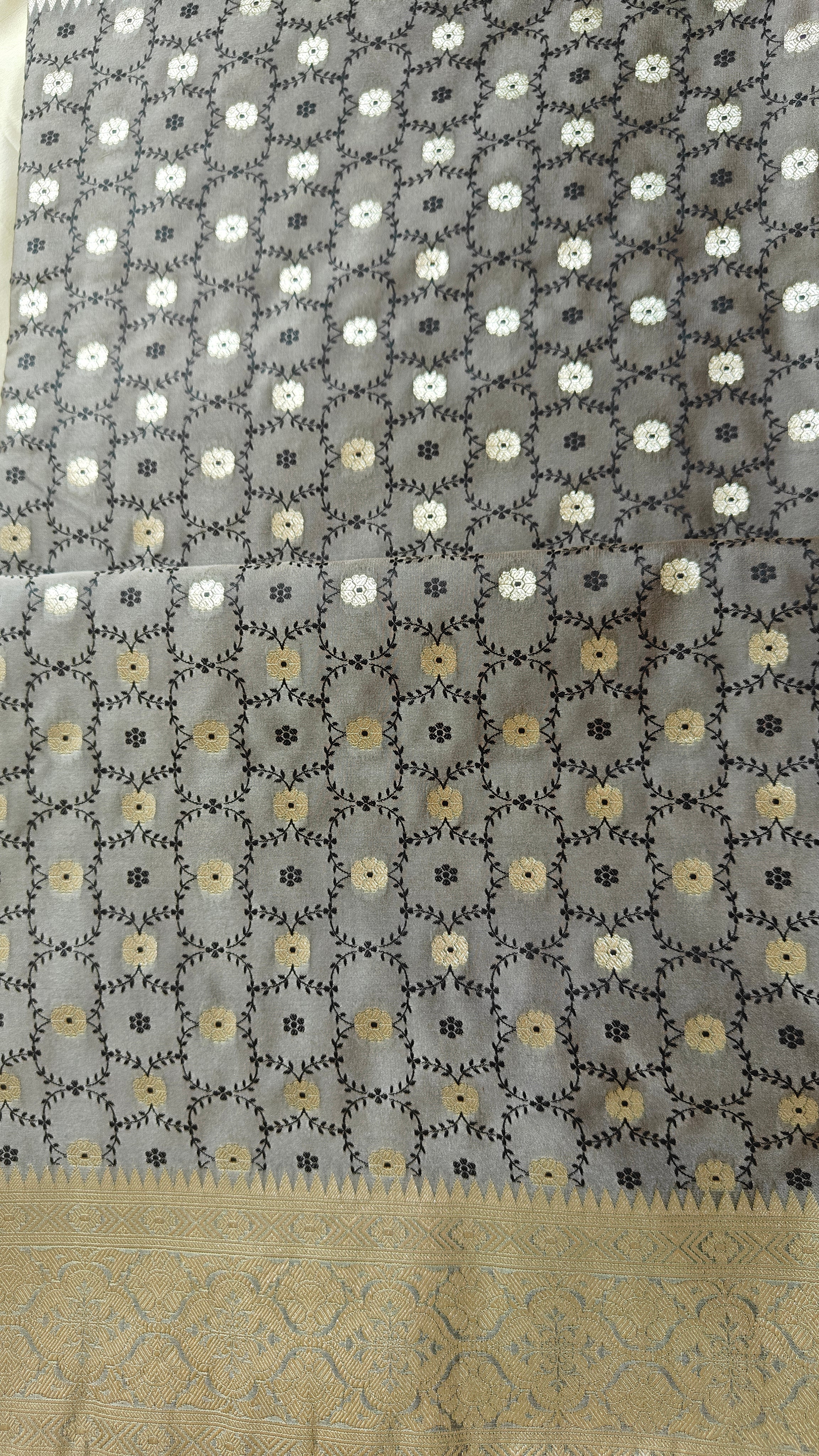 Grey Premium Banarasi Saree with Silver Zari Elegance