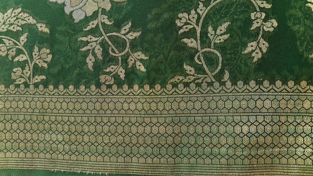 Dark Green Georgette Saree with Floral Jaal Work