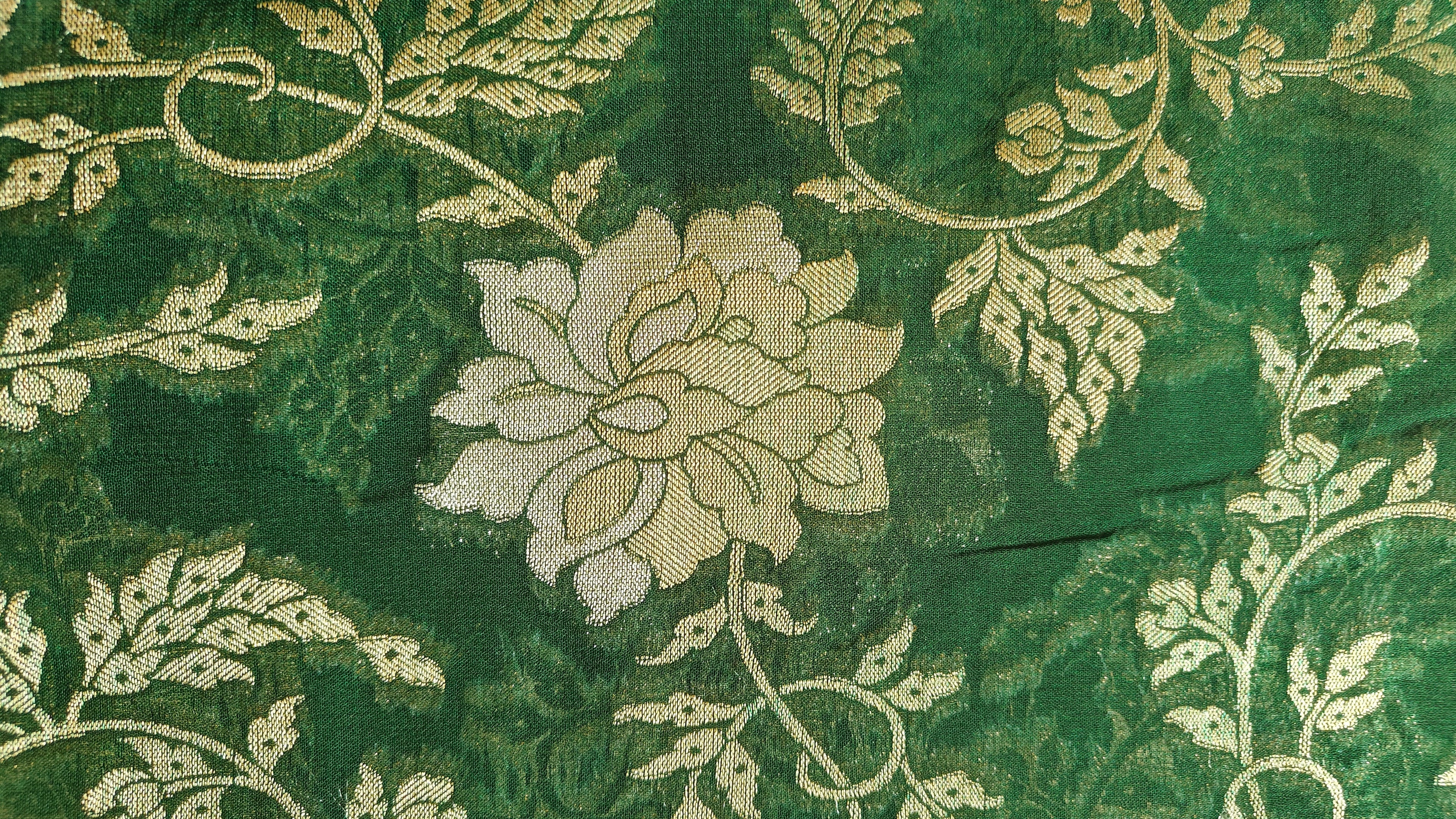Dark Green Georgette Saree with Floral Jaal Work