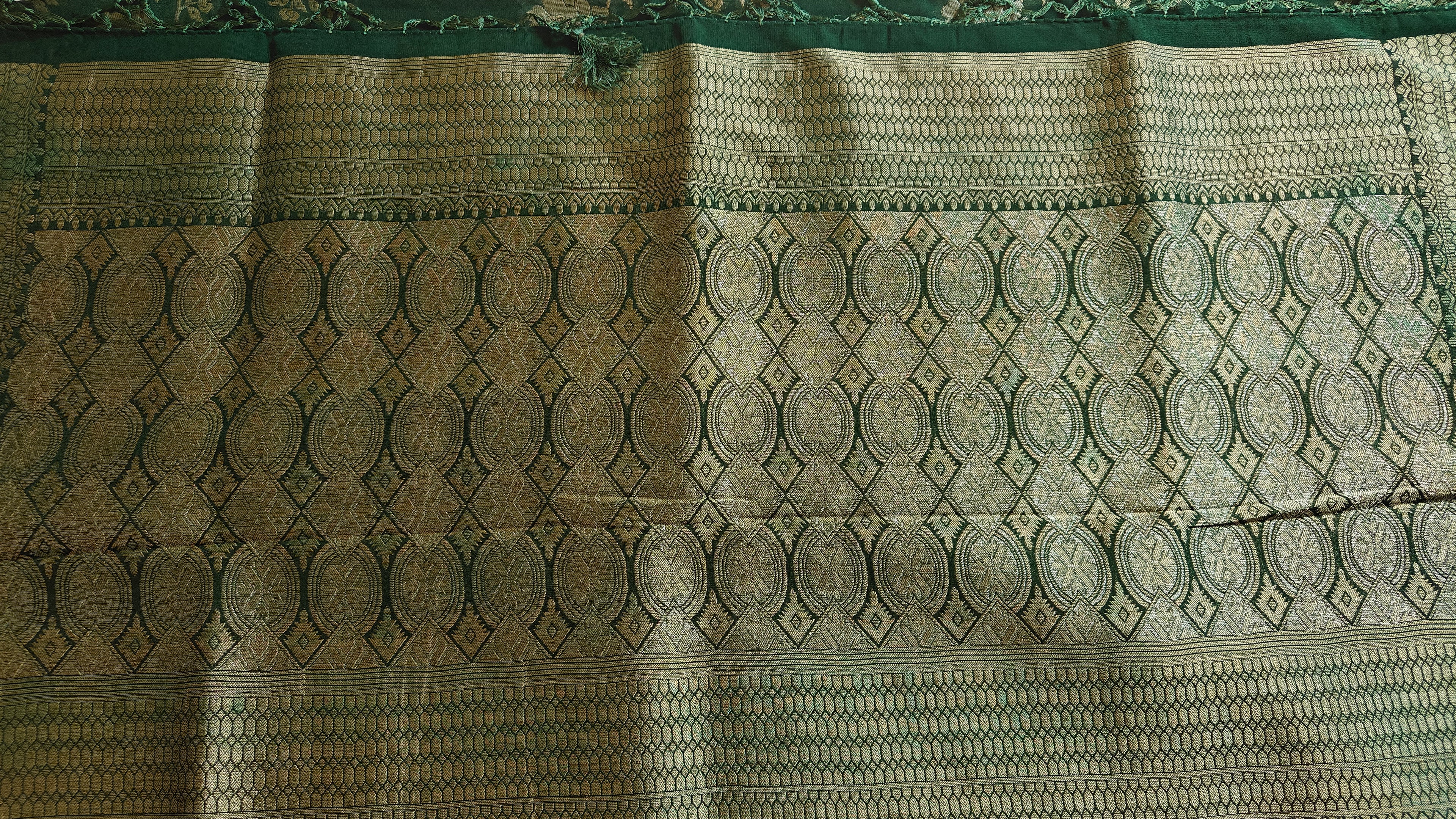 Dark Green Georgette Saree with Floral Jaal Work