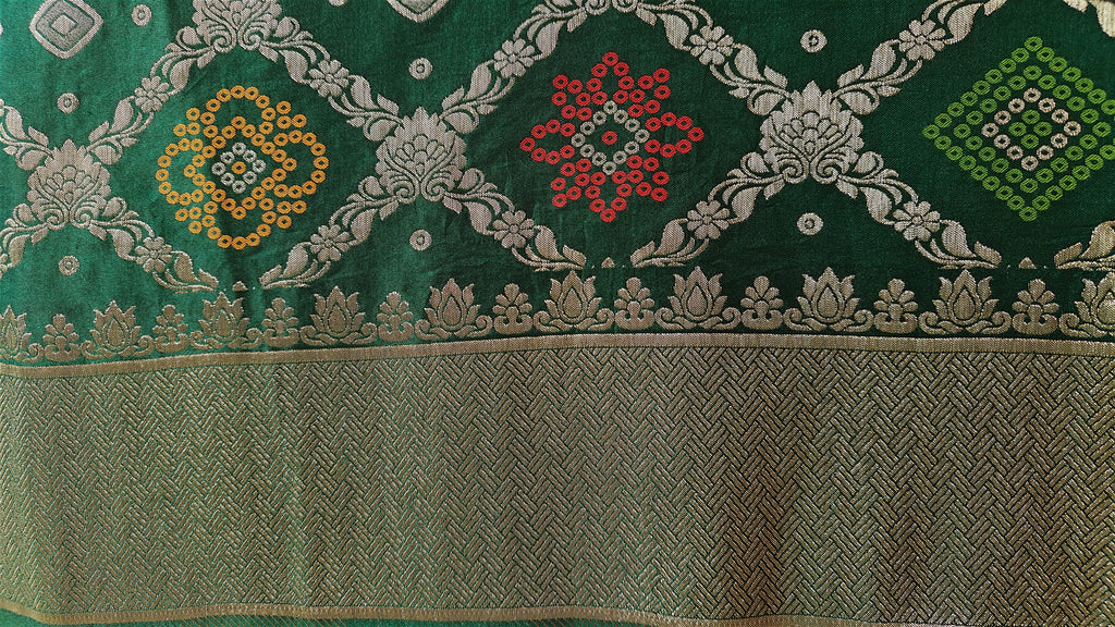 Green Banarasi Bandhej Saree