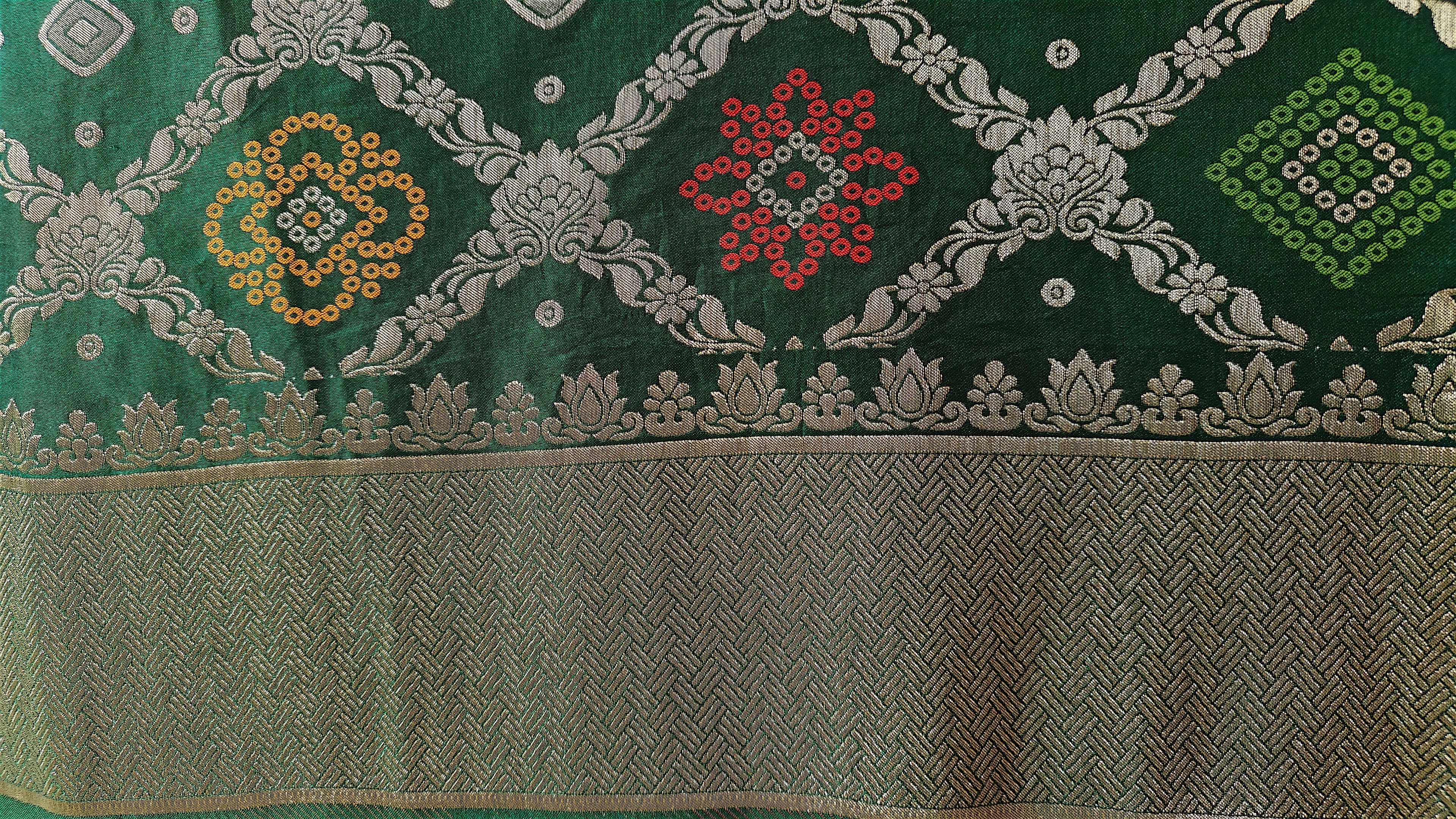 Green Banarasi Bandhej Saree