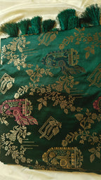 Dark Green Banarasi Silk Saree with Peacock Jaal Work