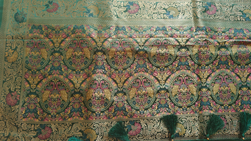 Dark Green Banarasi Silk Peacock Motifs