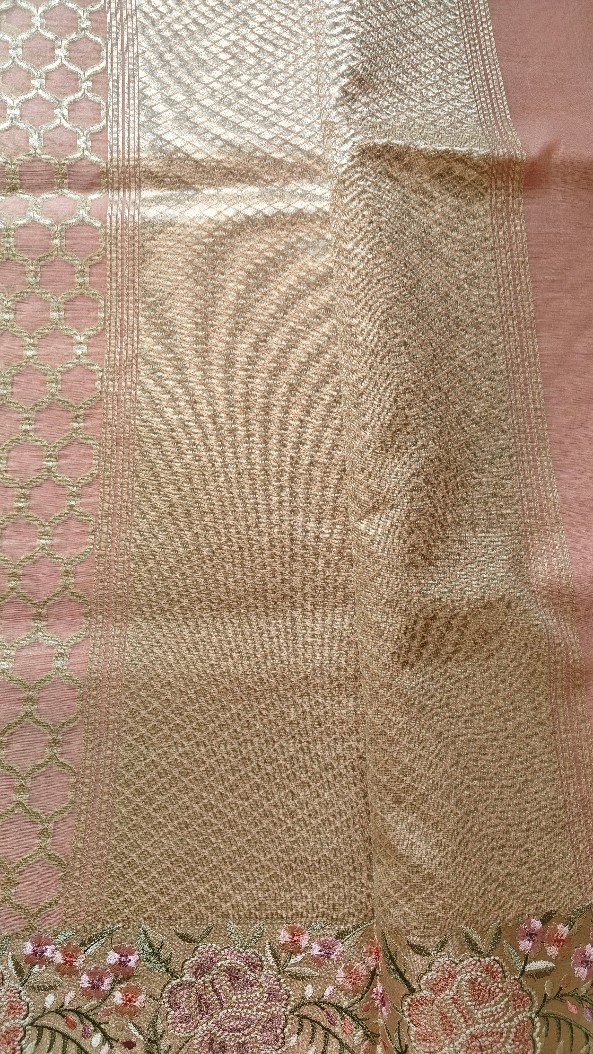 Graceful Pink Organza Saree with All-Over Zari Work
