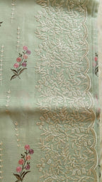 Elegant Light Green Organza Saree with Thread Work
