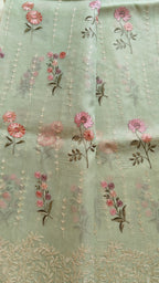 Elegant Light Green Organza Saree with Thread Work
