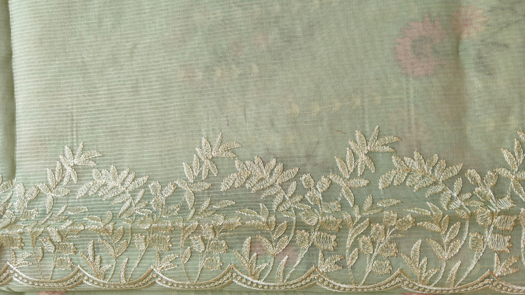 Elegant Light Green Organza Saree with Thread Work