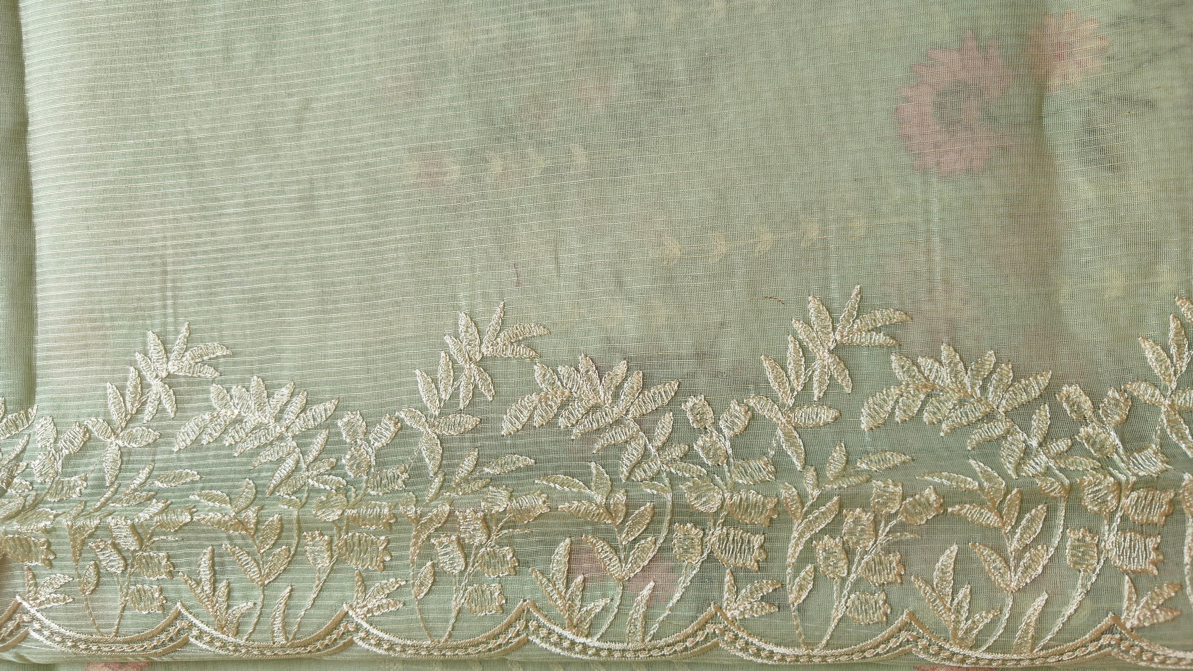 Elegant Light Green Organza Saree with Thread Work