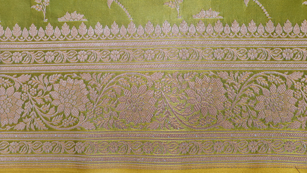 Parrot Green Silk Saree with Full Jaal Work