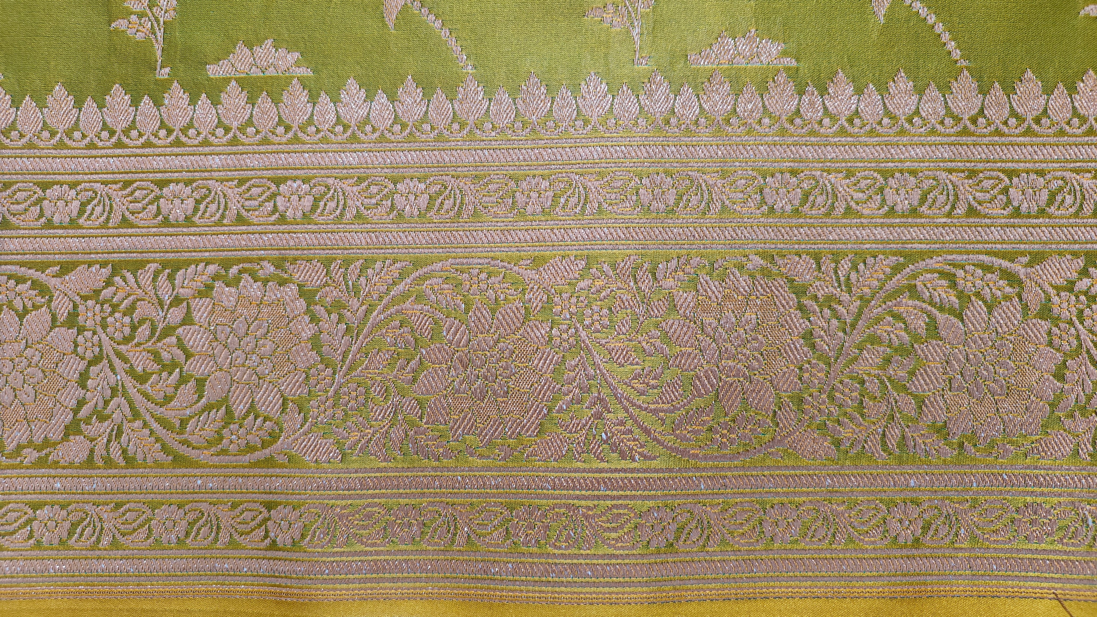 Parrot Green Silk Saree with Full Jaal Work