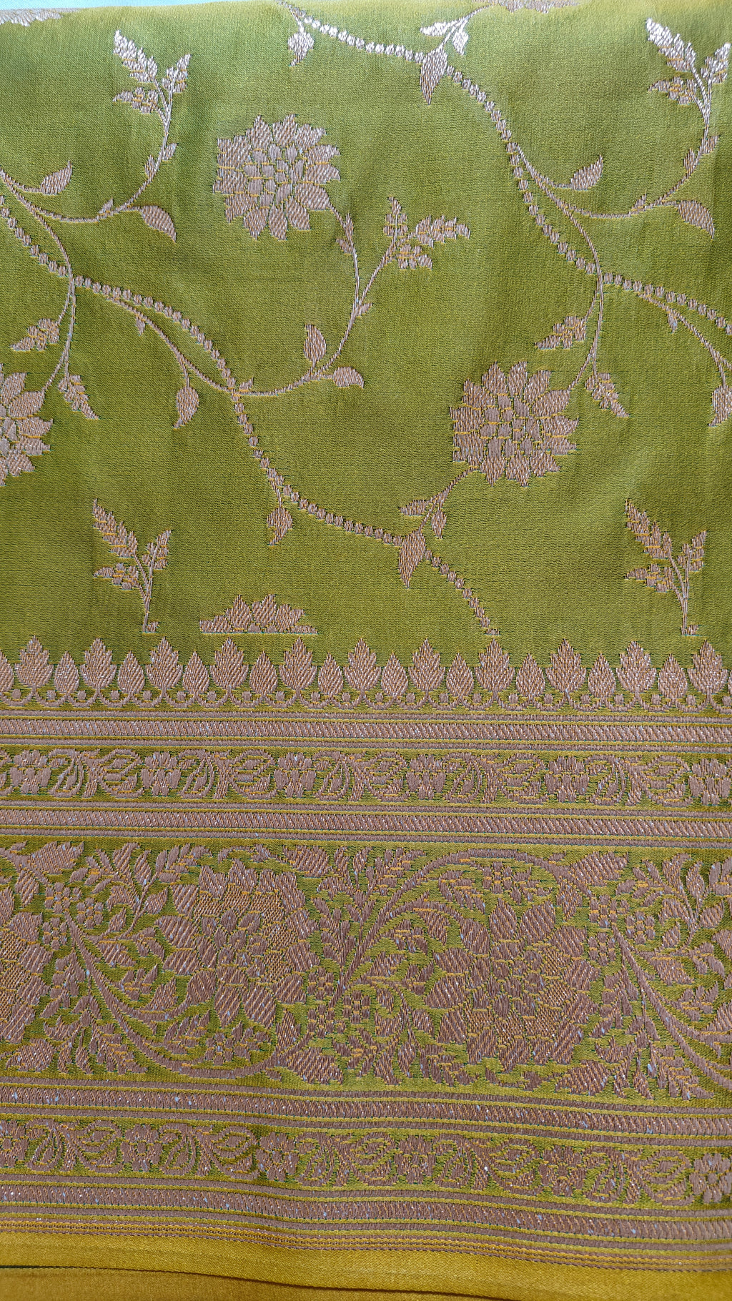 Parrot Green Silk Saree with Full Jaal Work