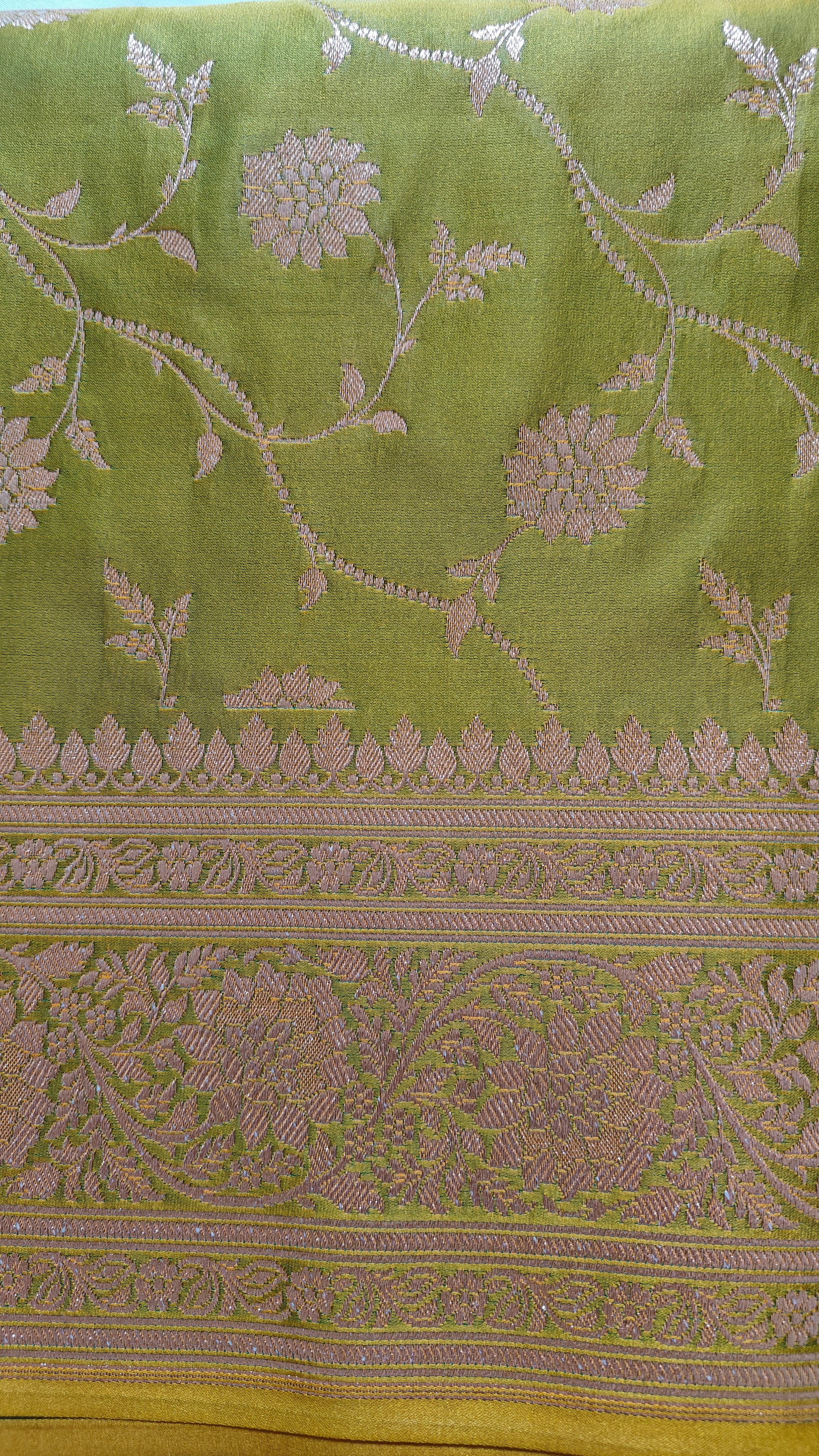 Parrot Green Silk Saree with Full Jaal Work