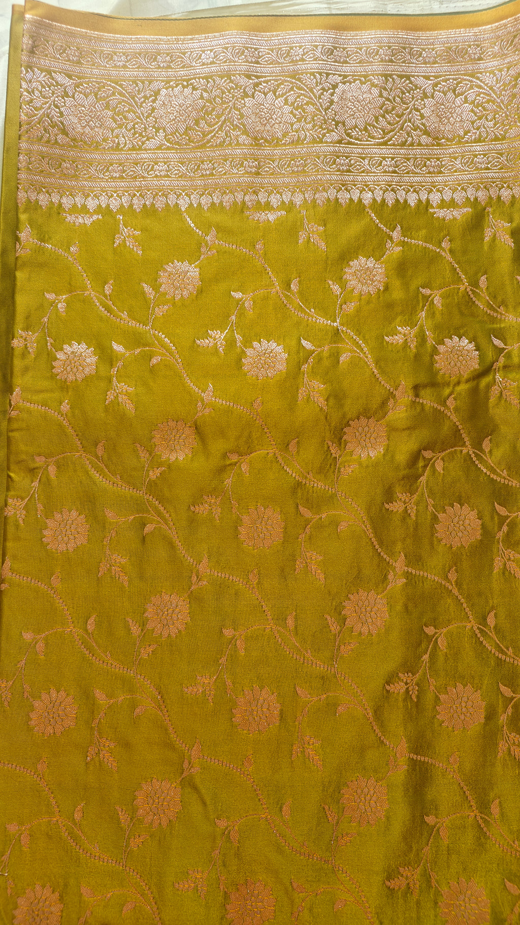 Parrot Green Silk Saree with Full Jaal Work
