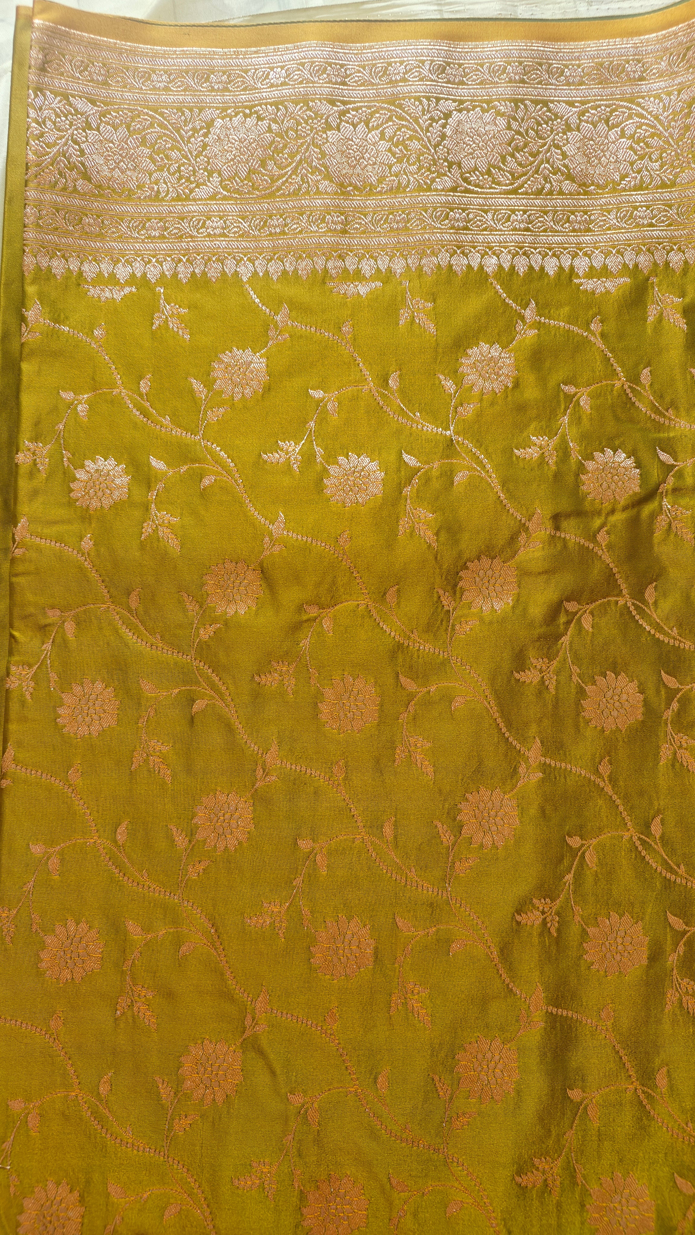 Parrot Green Silk Saree with Full Jaal Work