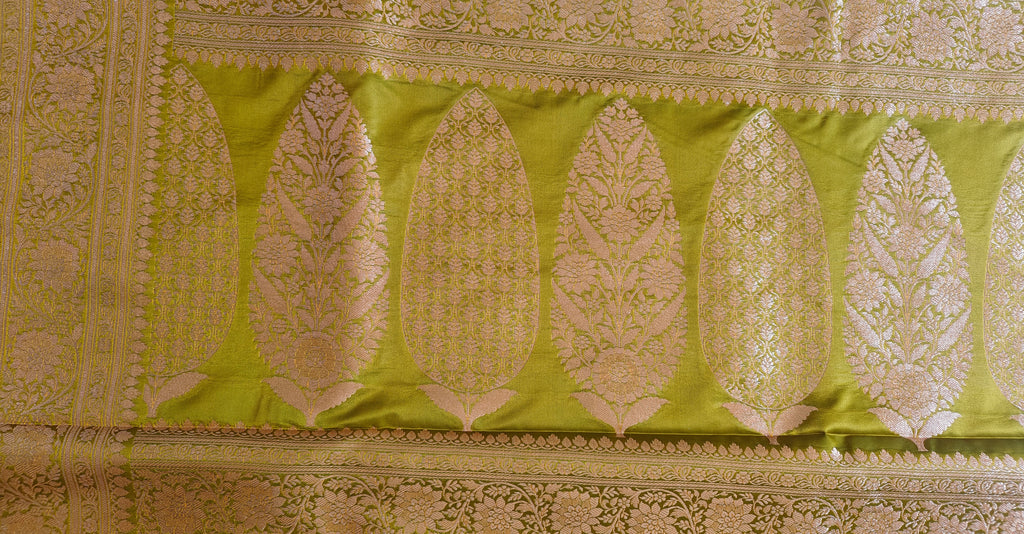 Parrot Green Silk Saree with Full Jaal Work