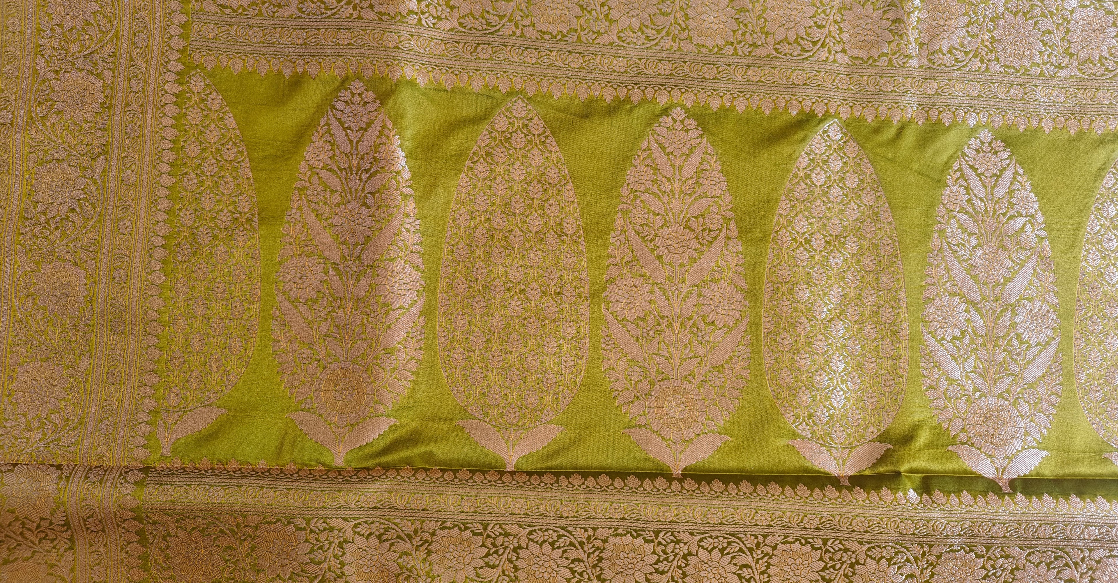 Parrot Green Silk Saree with Full Jaal Work