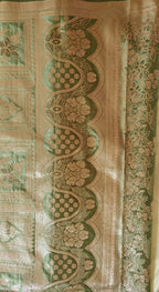 Pastel green Banarasi Silk saree with Floral booti & Stunning Border