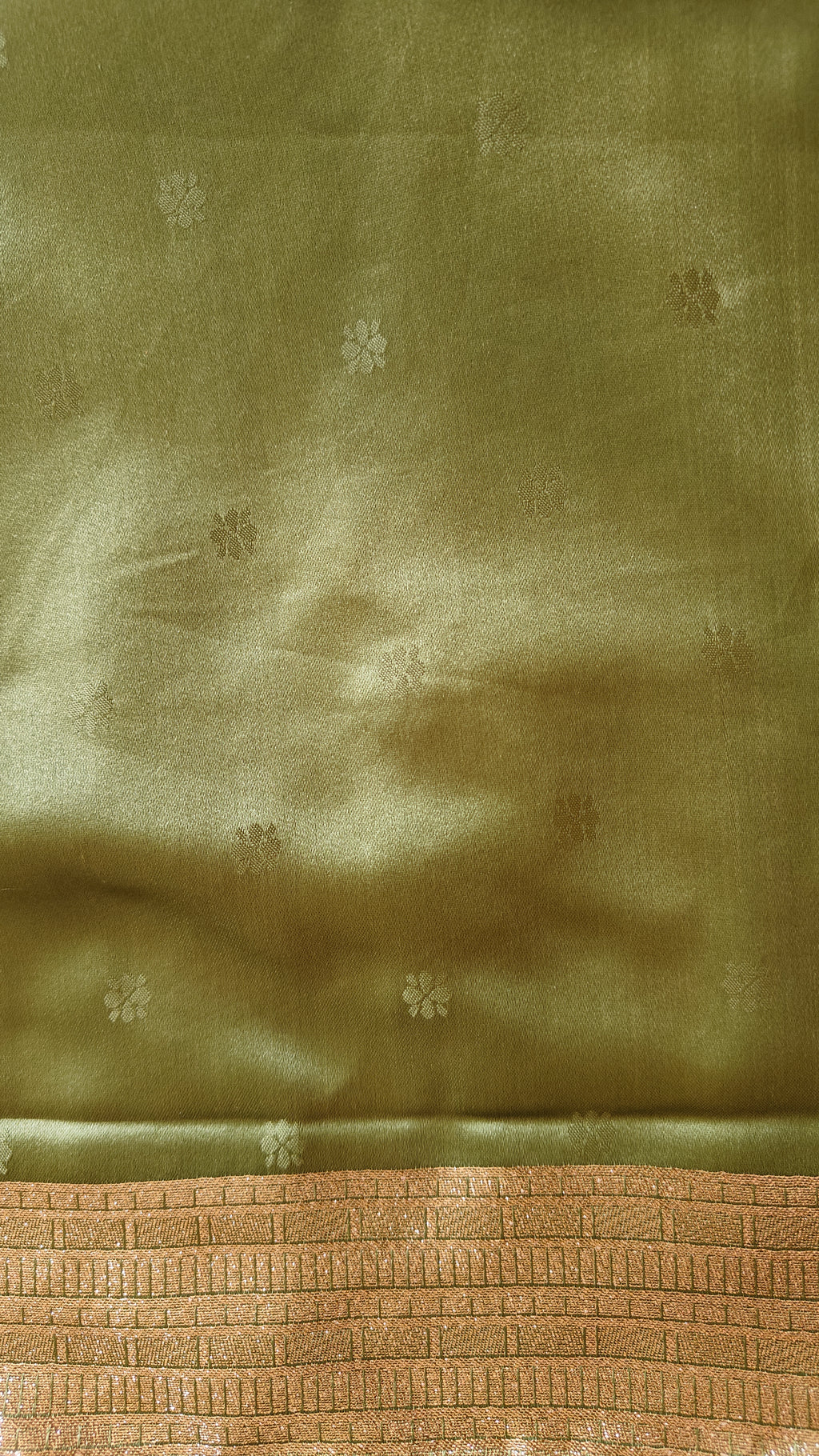 Pastel green Banarasi Silk saree with Floral booti & Stunning Border