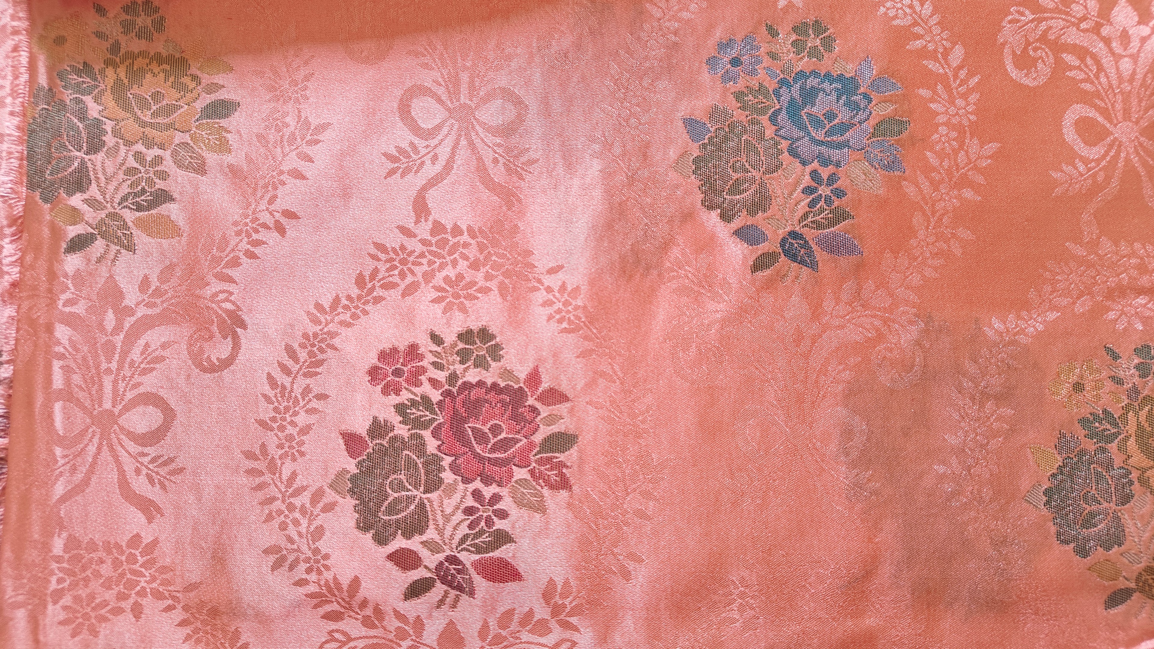 Peach Banarasi Silk Tanchoi Meenakari Saree