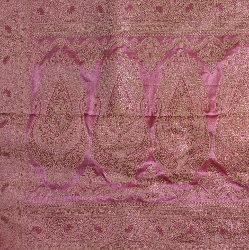 Pastel Pink Banarasi Silk saree with All-Over Jaal Work & Lotus Motif Border