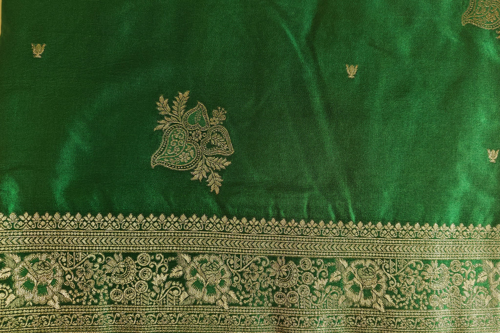 Dark Green Banarasi Silk Saree with Booti Work