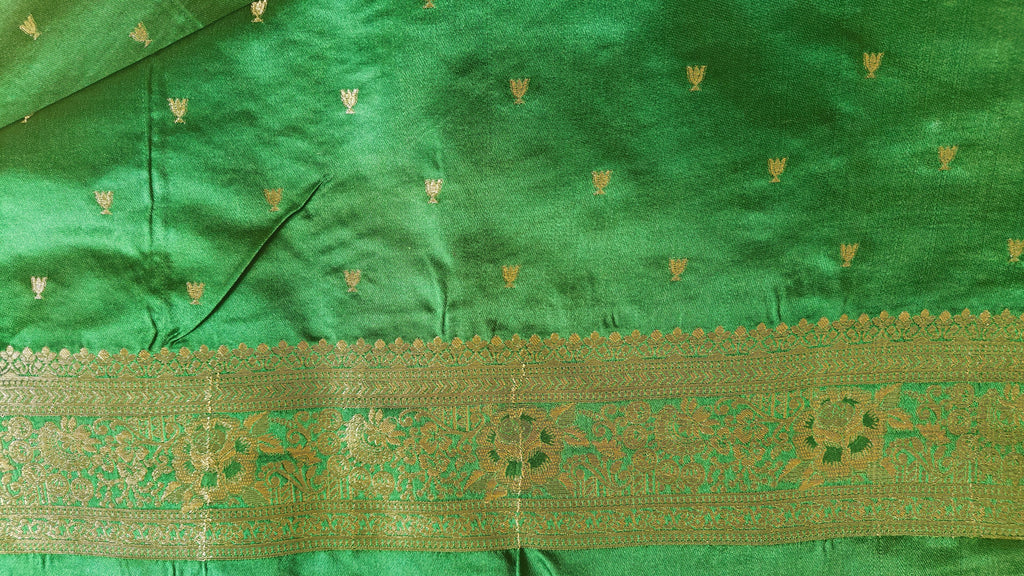 Dark Green Banarasi Silk Saree with Booti Work