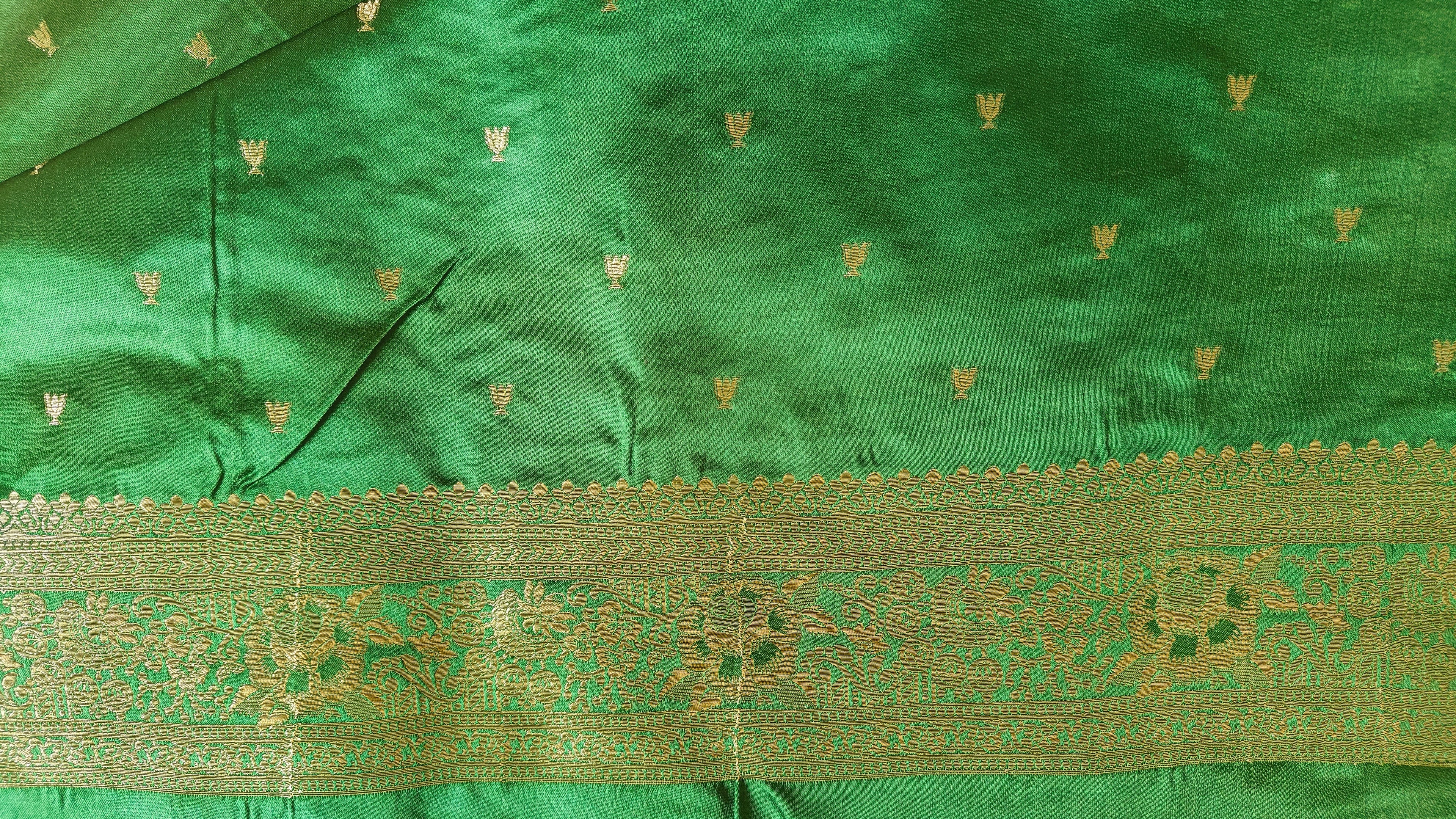 Dark Green Banarasi Silk Saree with Booti Work