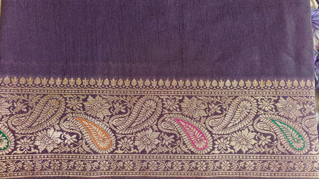 Purple Raw Silk Saree with Timeless Classic Border