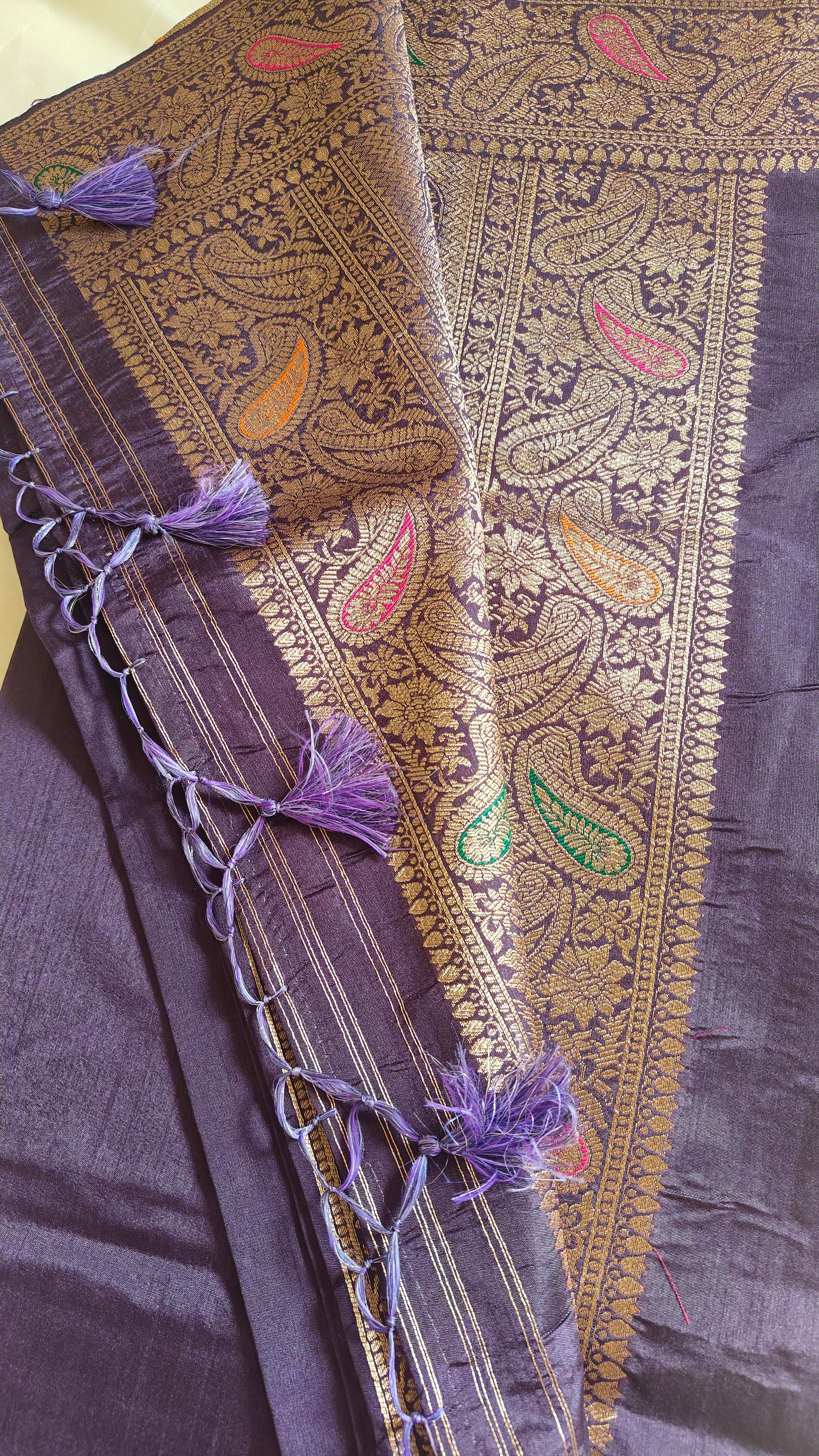 Purple Raw Silk Saree with Timeless Classic Border