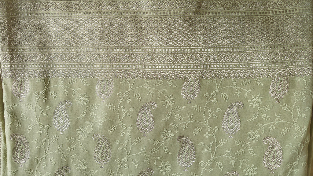 Pastel green Tanchoi saree
