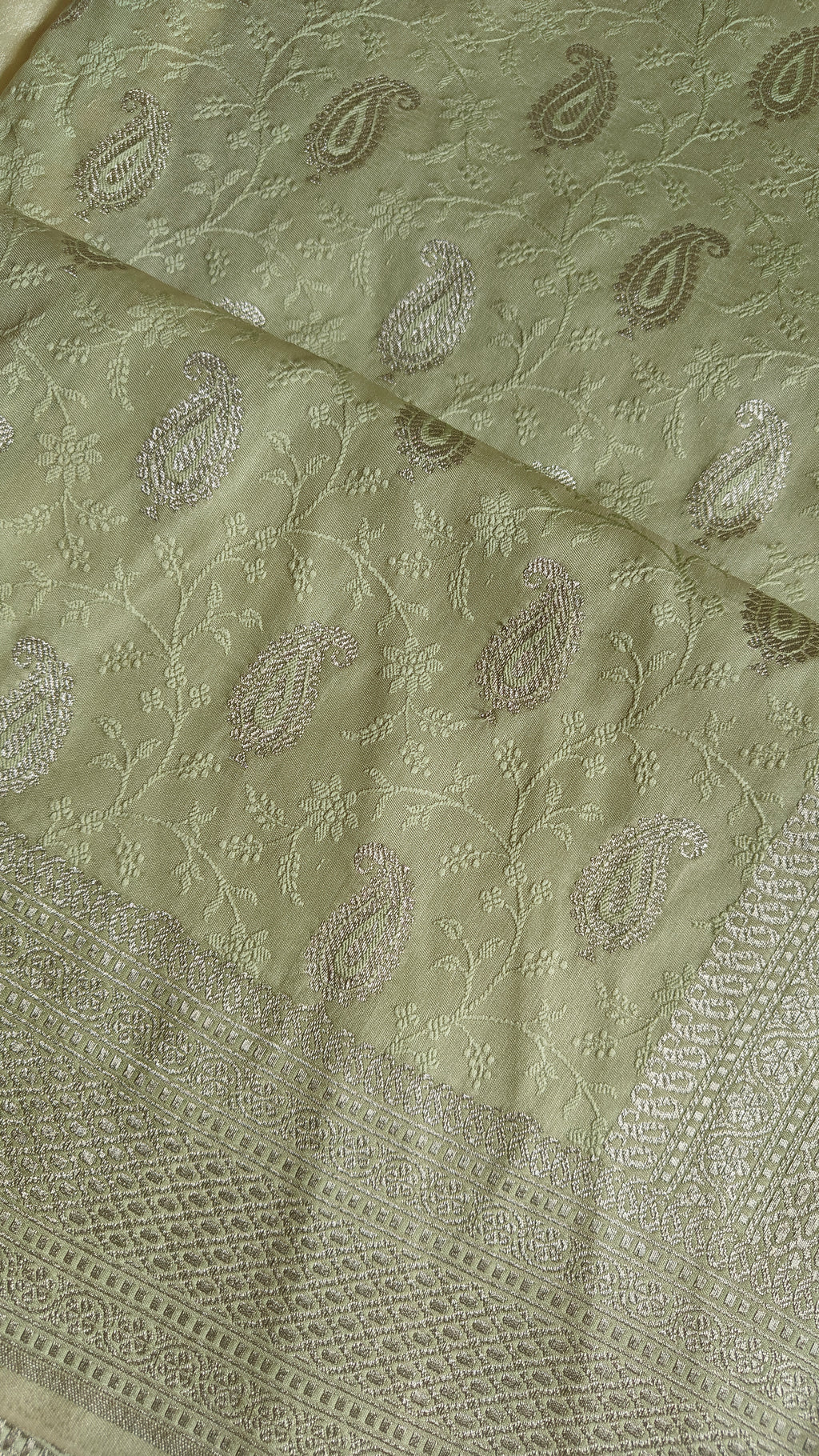 Pastel green Tanchoi saree