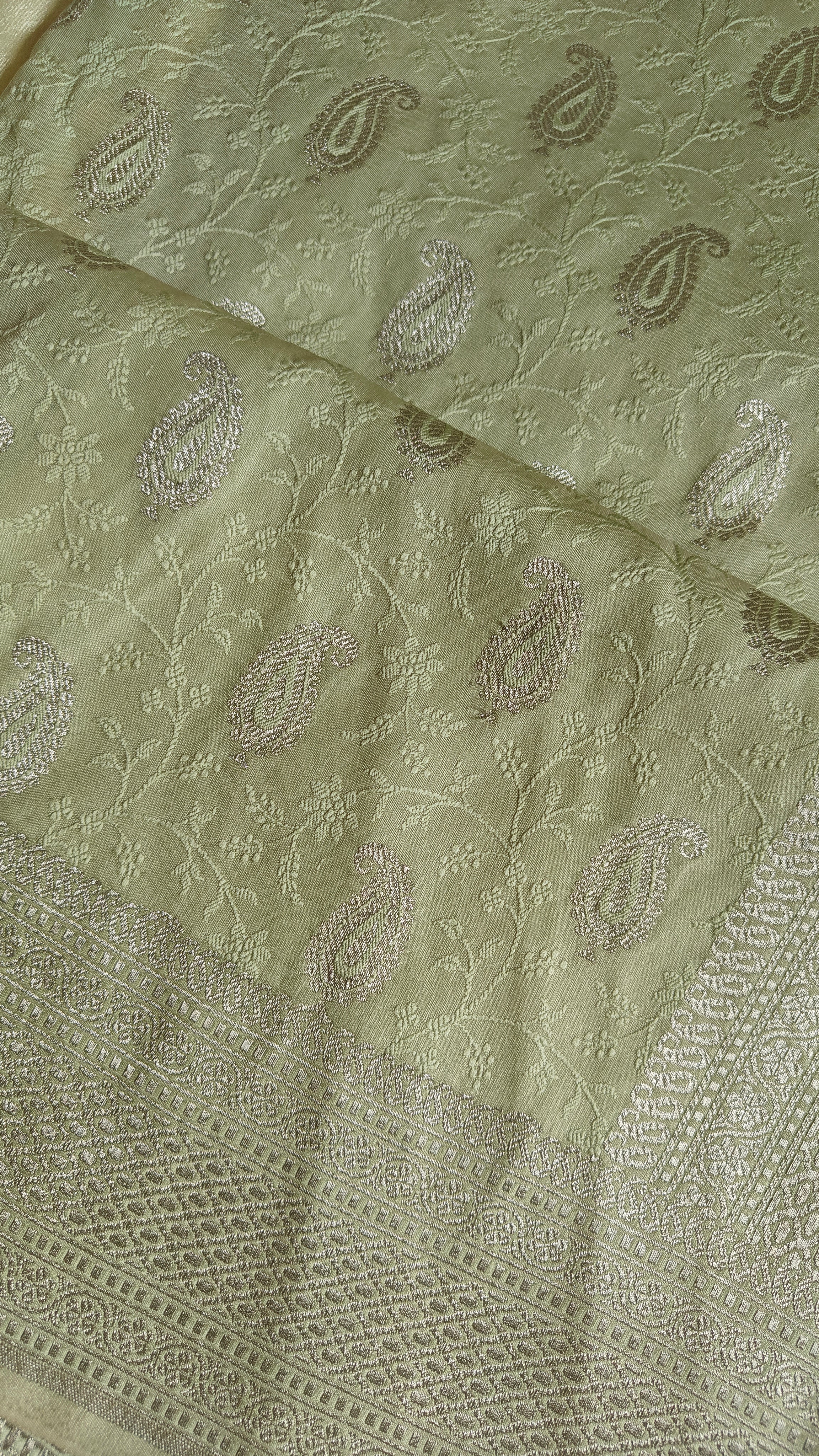 Pastel green Tanchoi saree