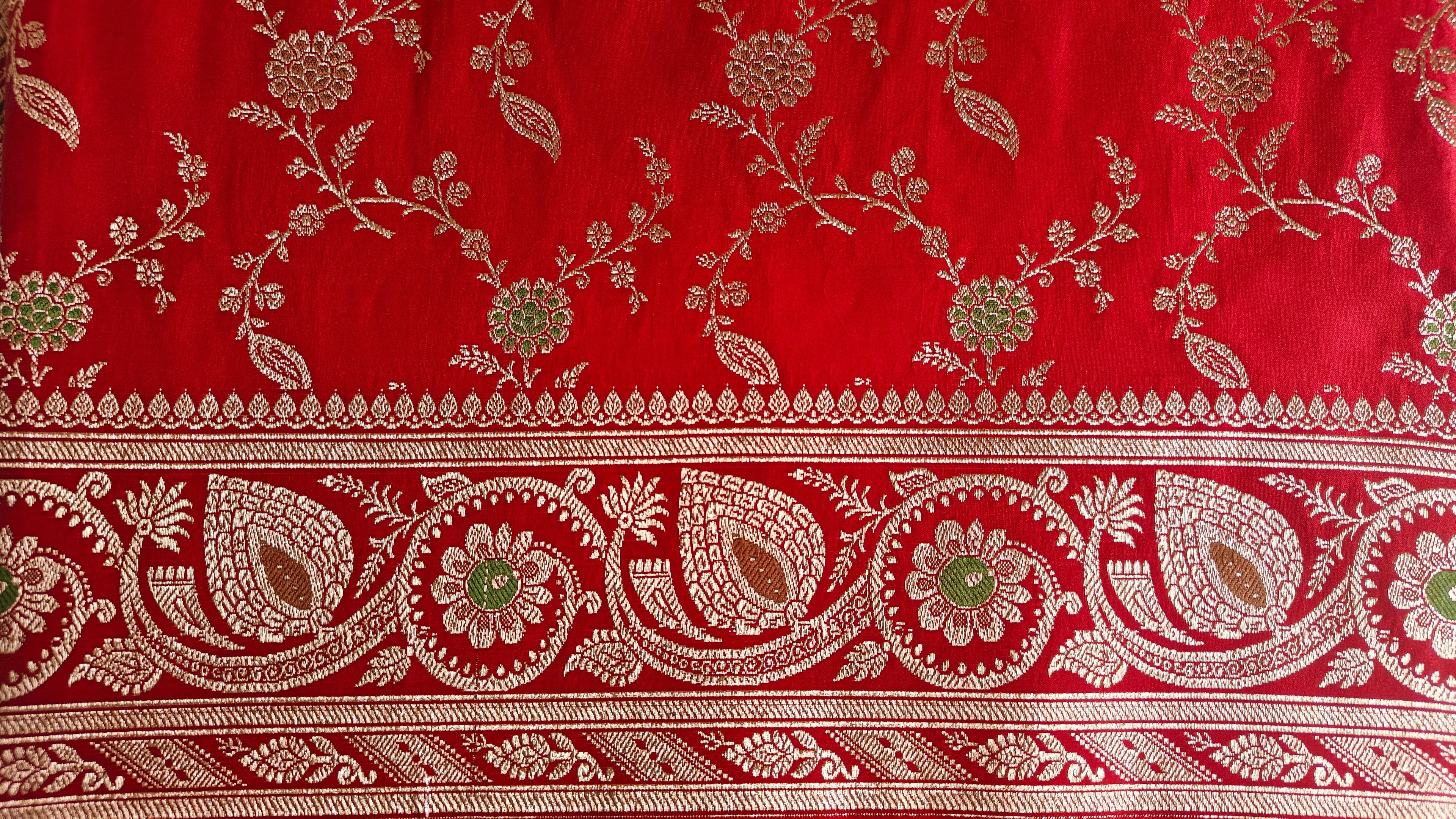 Red banarasi Katan with Meenakari Booti