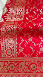 Red banarasi Katan with Meenakari Booti