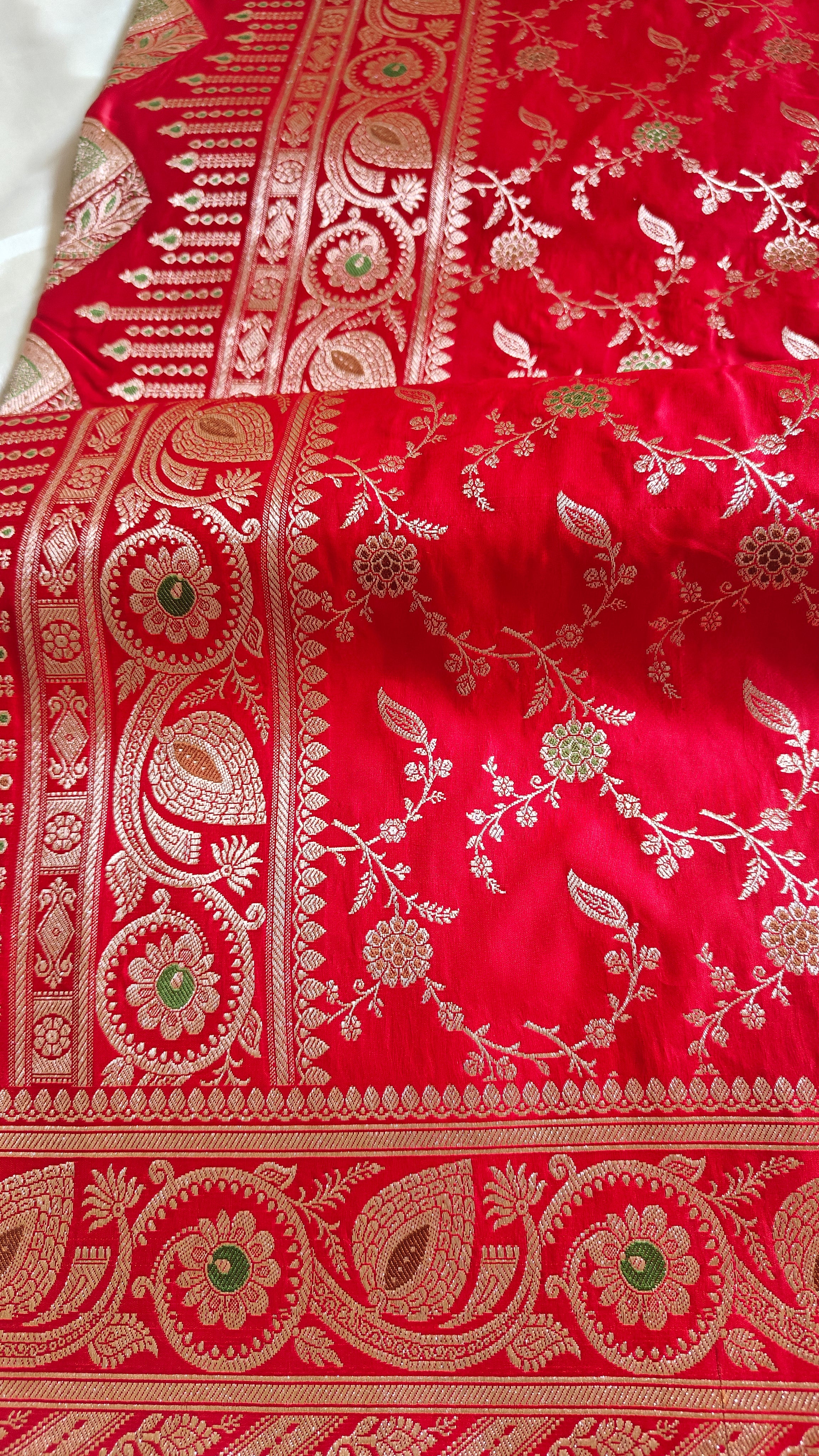 Red banarasi Katan with Meenakari Booti