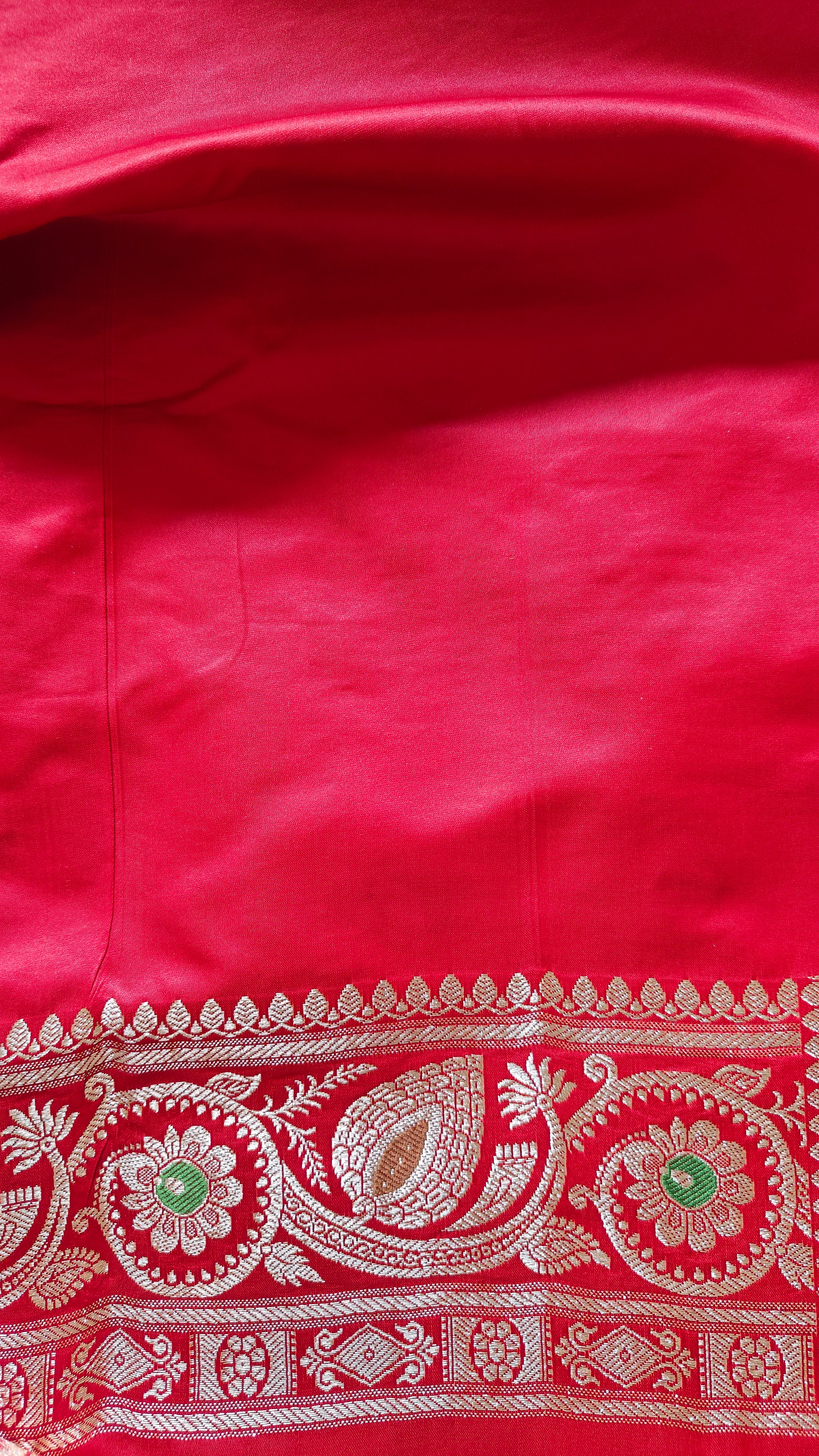 Red banarasi Katan with Meenakari Booti